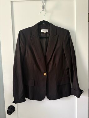 Calvin Klein Women's Black Single-Button Linen Blazer